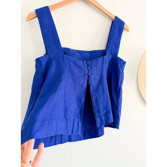 Madewell | NWT Curved-Neck Shell Tank in 100% Linen Bright Sapphire Blue | Sz 0 - Picture 6 of 10